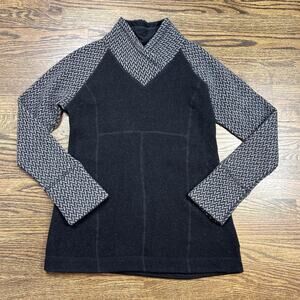 Marmot Sweater Womens Medium Black Gray Herringbone High Neck Tunic Pullover